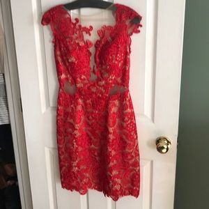 Mac Duggal formal lace mesh red dress size 6
